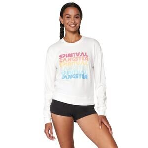 Spiritual Gangster White Crew Neck Rainbow Savasana Pullover Sweater